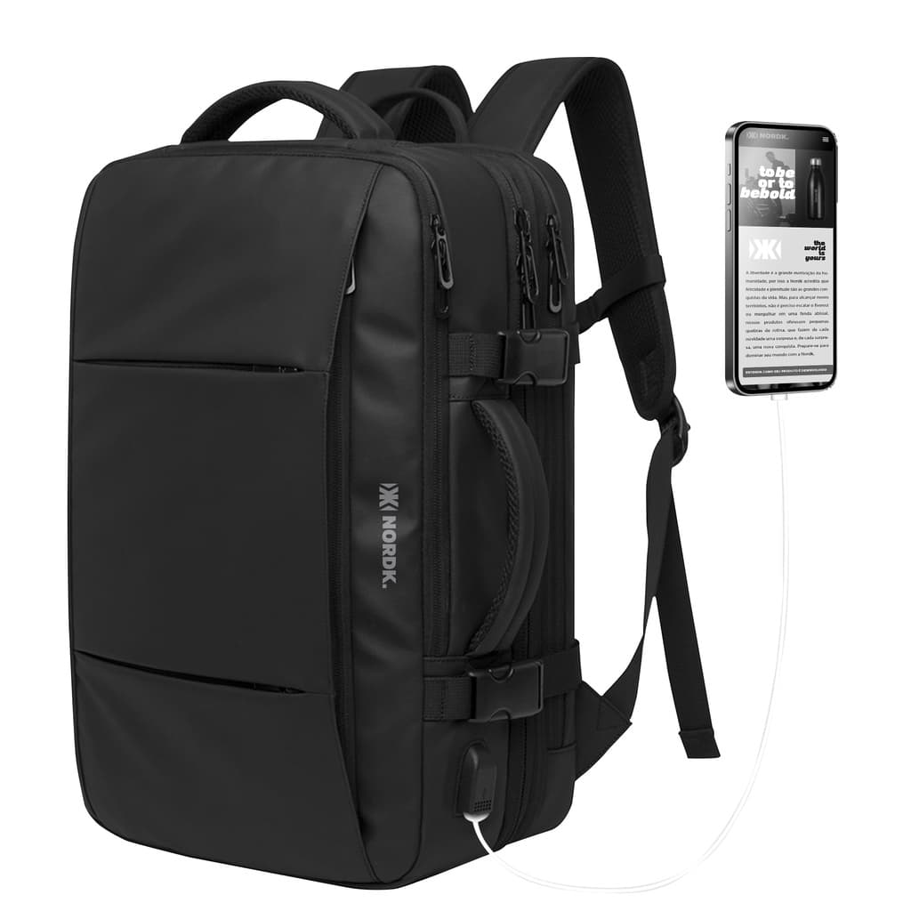 Mochila Mala de Mão Notebook Executiva Nordk Keeper Expansível Impermeável 36L10 Compartimentos
