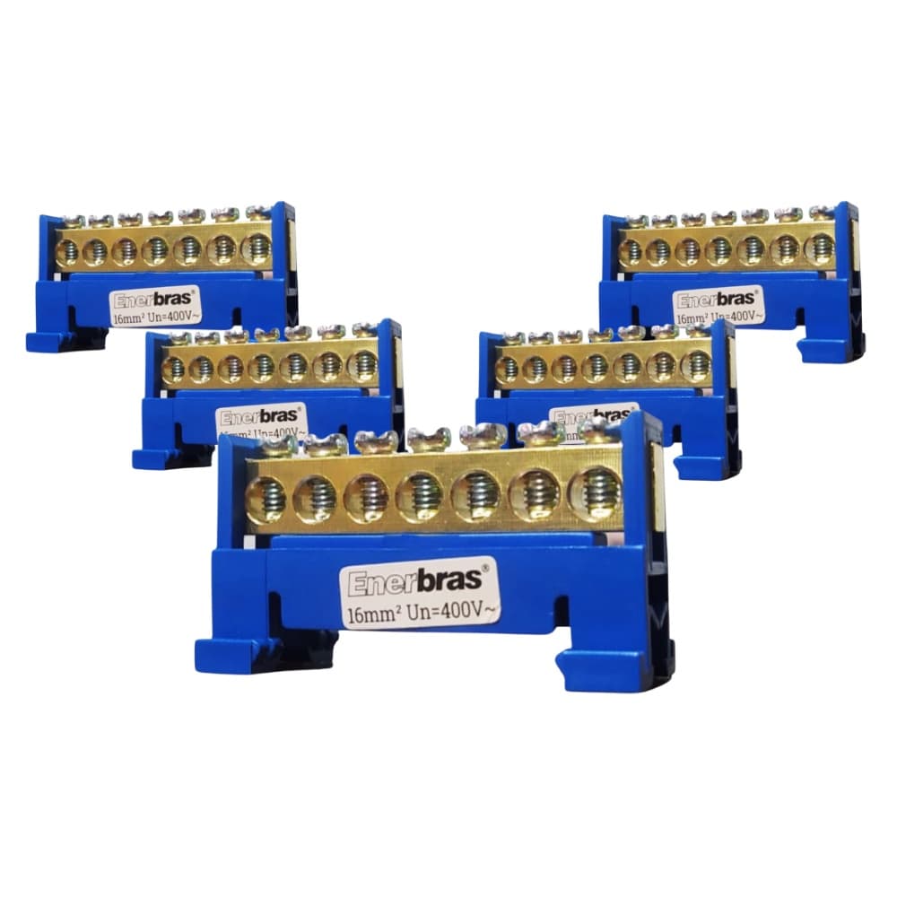 Kit 5 Barramento Borneira Neutro 7 Vias Azul 1,5-16mm²