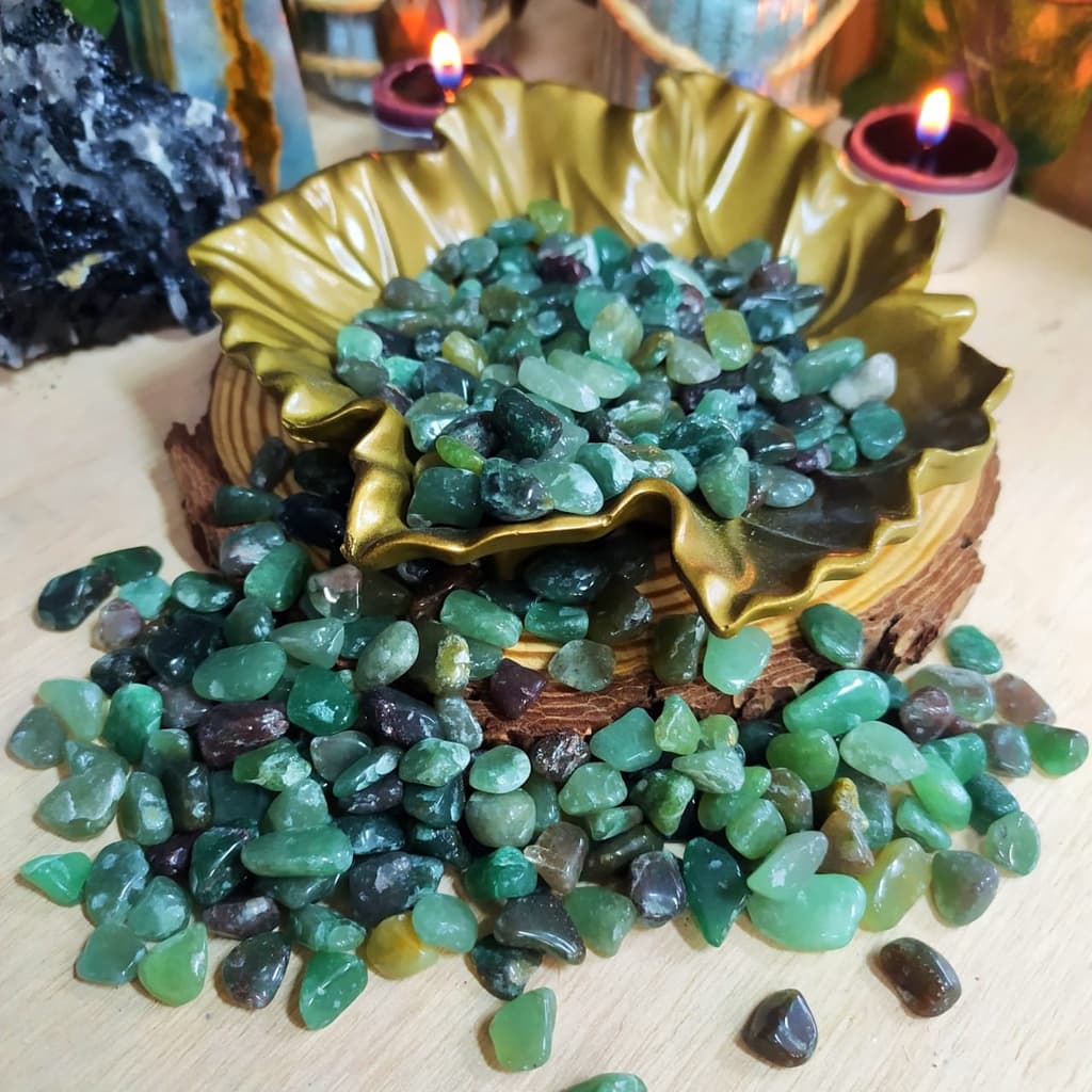 Kit 12 Pedras Quartzo Verde Aventurina Rolado 1cm Saúde Vitalidade Disposição Energia Acelera Metabolismo Cristal Natura