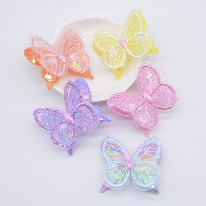 10Pcs 4.8 * 4.2cm malha Seaquins borboleta aplica para DIY cabeça clipes arco roupas chapéu sapatos costura patches