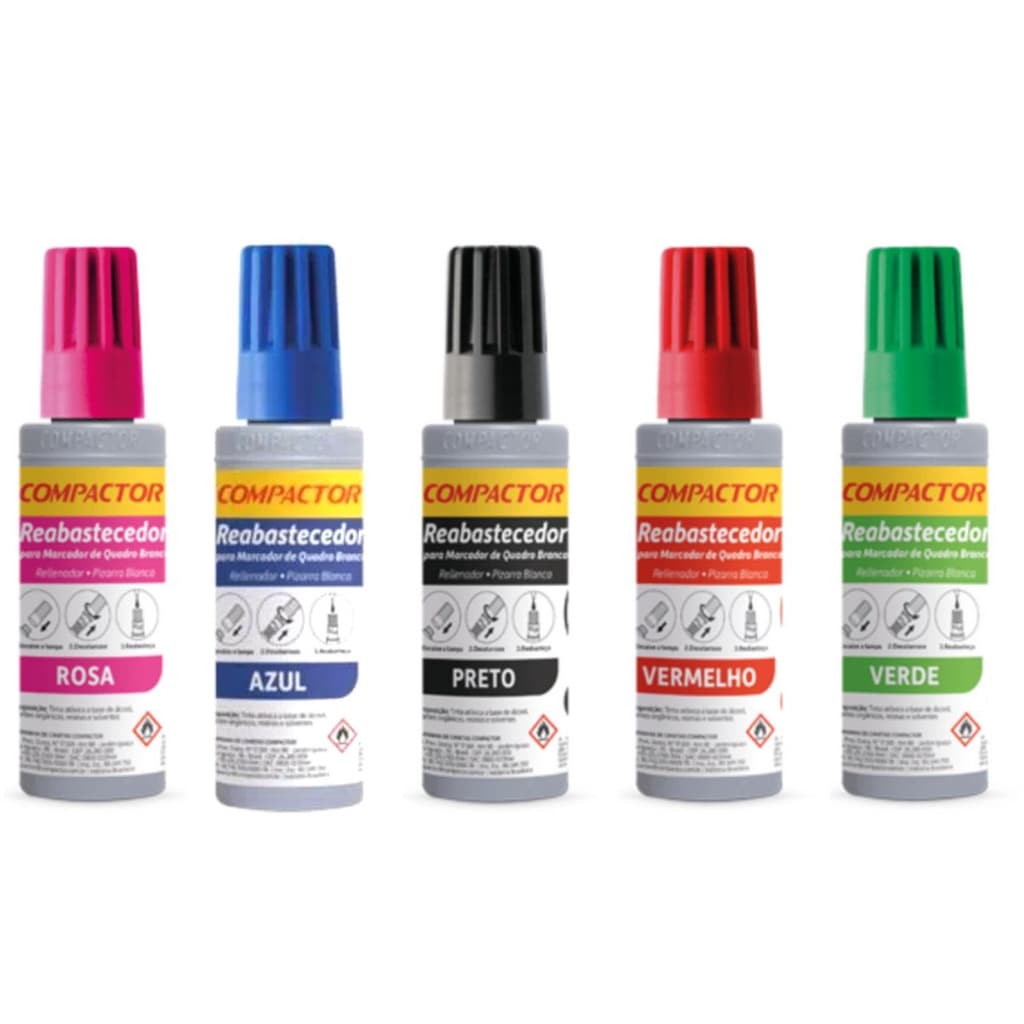 Tinta Para Marcador de Quadro Branco 30ml Compactor- TODAS AS CORES