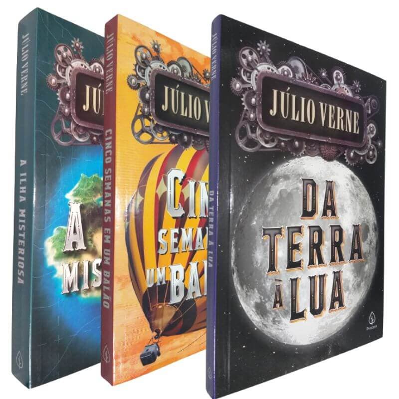 3 Livros Físicos As Grandiosas Viagens de Júlio Verne A ilha Misteriosa Cinco Semana em Um Balão Da Terra Á Lua
