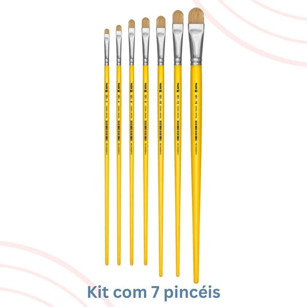 Kit 7 Pinceis Tigre 151 Língua de Gato Para Pintura De Tecido