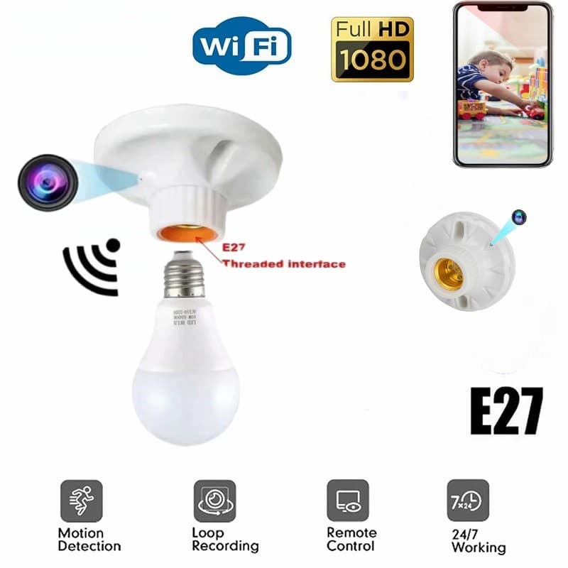 Mini Câmera Wifi Suporte De Lâmpada HD 1080P Home Hotel Segurança Teto De Sem Fio IP E27 Monitor Live Streaming