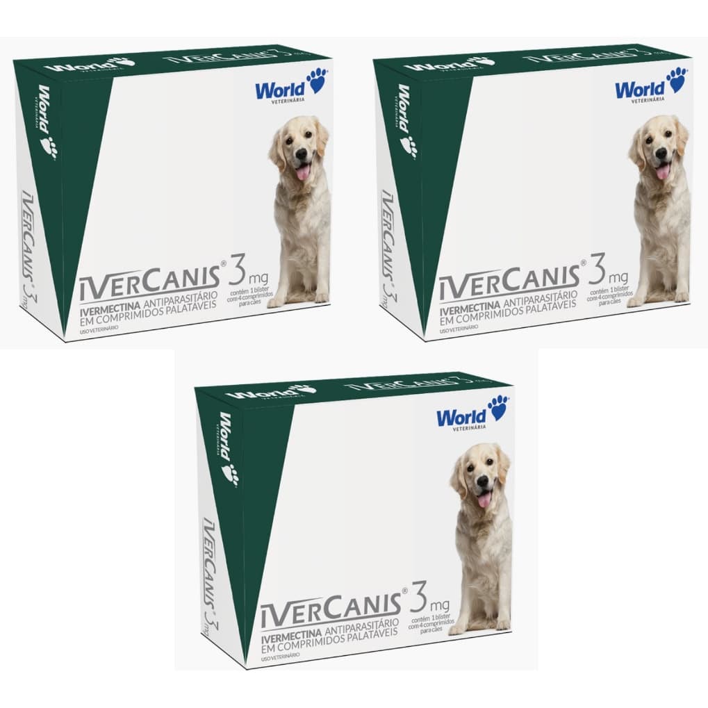 Kit 3 Unidades Remédio Para Carrapato, Pulga e Sarna Ivercanis 3mg 4 Comprimidos World