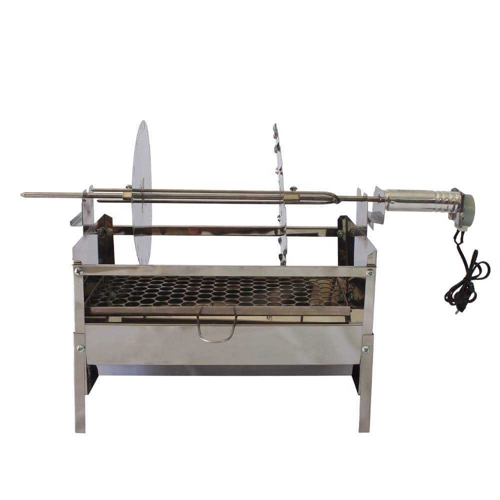 Churrasqueira com Grelha Portátil + Espeto Giratório Carrossel 16 Espetos Inox