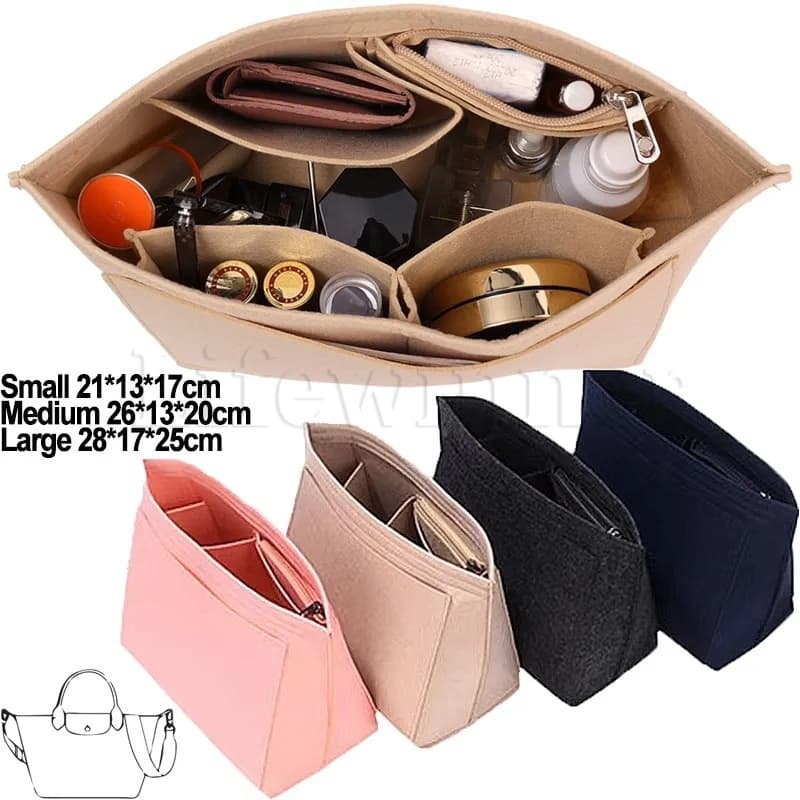 Sacos De Inserção De Cosméticos Cabem Em Todas As Bolsas Bolsa Pano De Feltro Com Vários Bolsos Para Mulheres Multifunci
