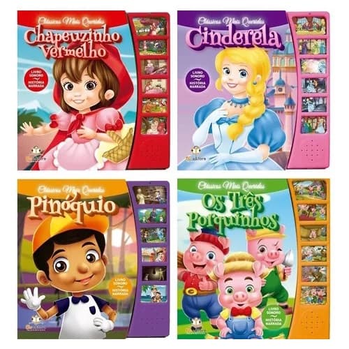Kit com 4 Livros Sonoros Contos Clássicos Narração De História
