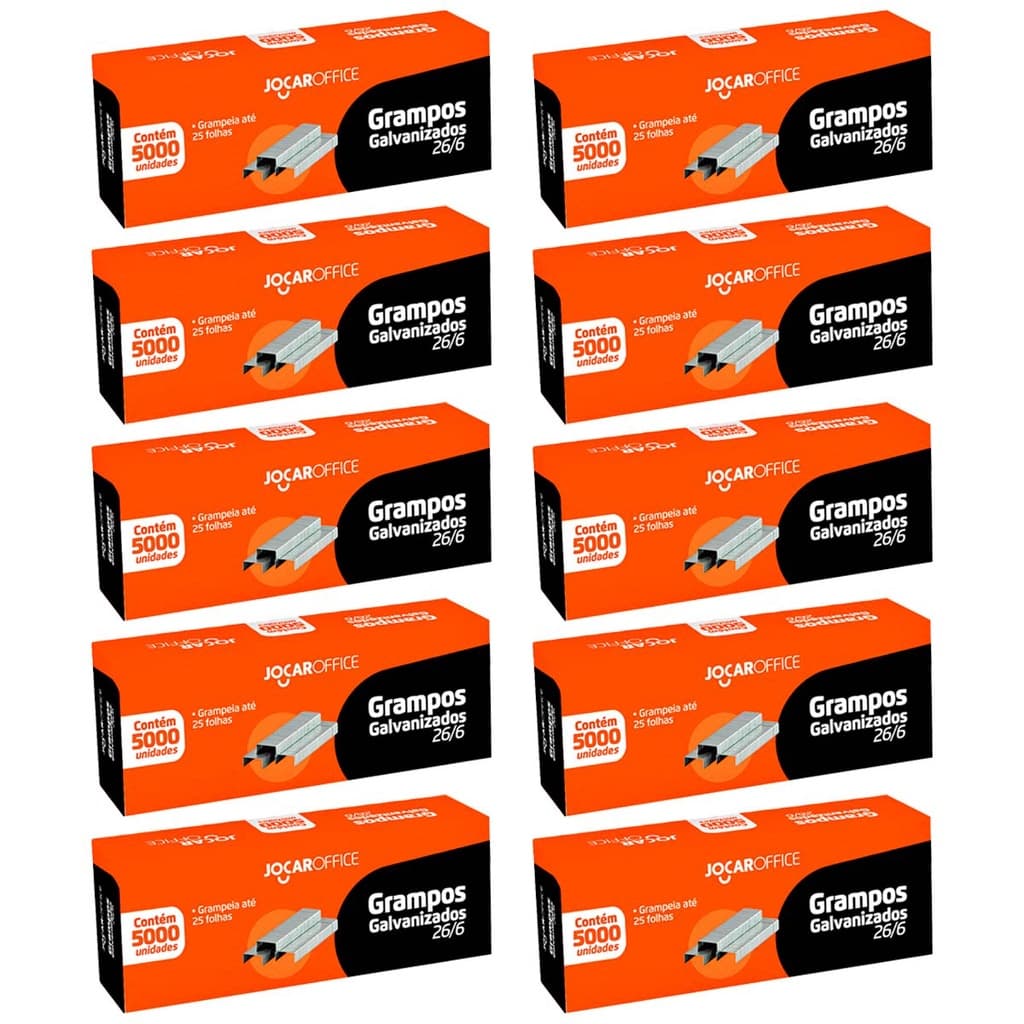 Kit 10 Cx Grampo 26/6 Galvanizado P Grampeador 50.000 Unid