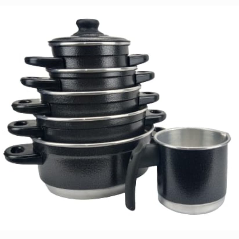 jogo De Panela Alumínio 5 Pçs Preto Craqueado + Fervedor N12