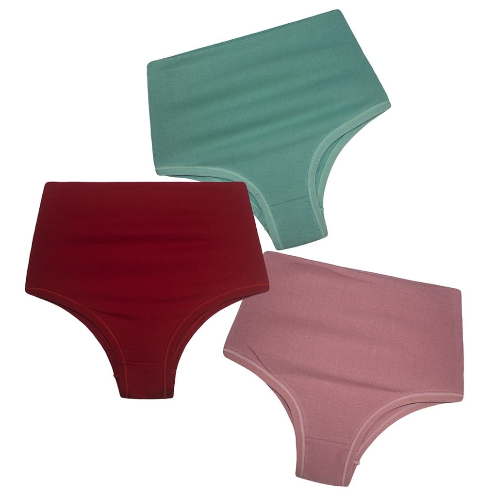 Kit 3 Calcinha Cos Alto Lingerie Algodão Confort Média Compressão Empório Da Roupa