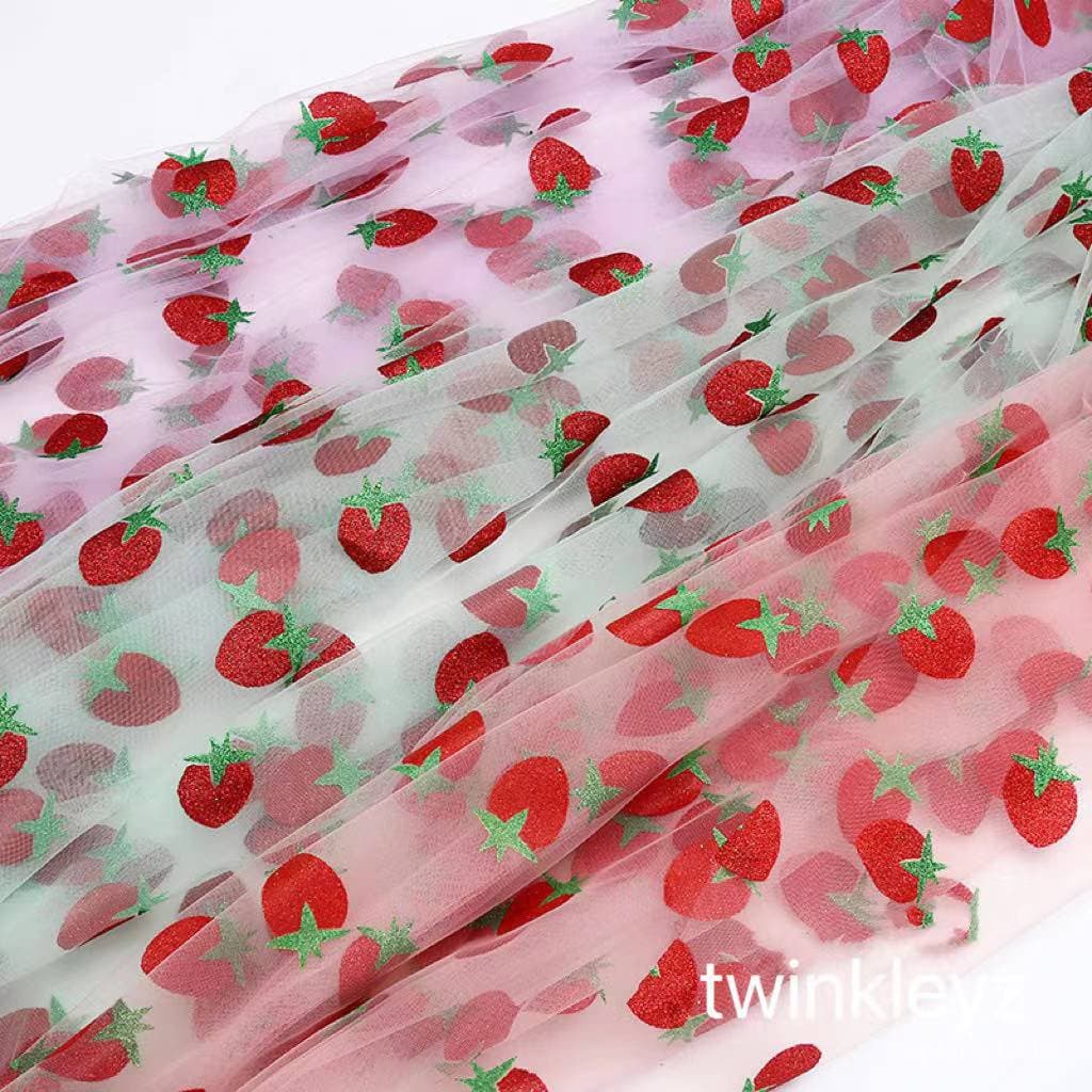 Tecido de malha padrão de morango para crianças feito à mão vestido DIY Material FDQH