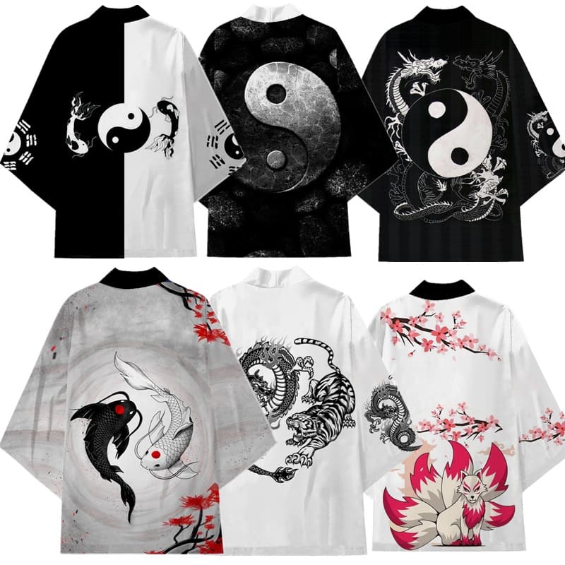 Mais Tamanho 4XL 5XL Estilo Japonês Dragon Tai Chi Kimono Casual Beach Tops Mulheres Homens Samurai Haori Roupas