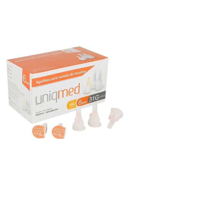 Agulha Para Caneta De Insulina 6mm x 31g UNIQMED - 100UN