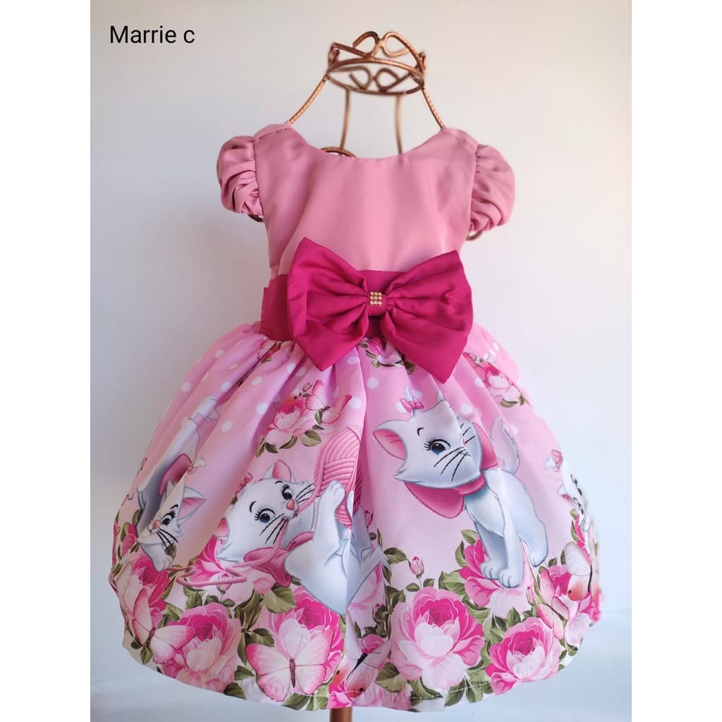 Vestido Tematico Infantil Gatinha Marrie Gata Marie Rosa Aniversario Festa