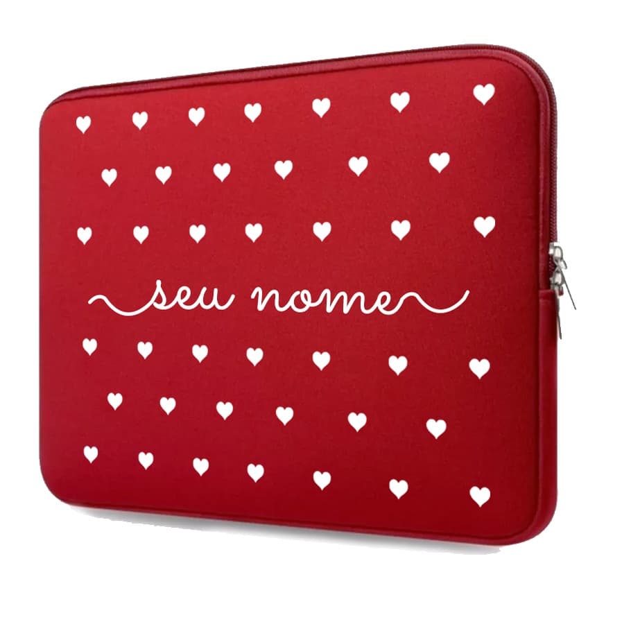Capa Case Pasta Maleta Notebook Macbook Ultrabook Neoprene 15.6/14.1/13.3/12.1/11.6/17.3/10.1 - PERSONALIZADA com SEU NOME - Corações