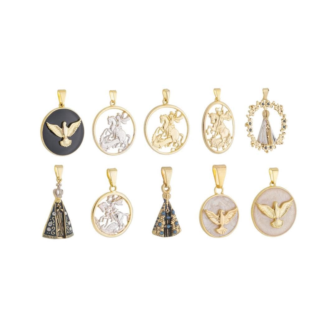 Kit Com 10 Medalhas Pingentes Nossa Senhora Folheados a Ouro Atacado lindo oportunidade renda extra