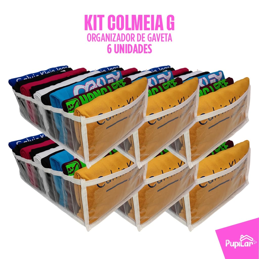 Kit 6 Colmeias Organizadoras G Para Camisetas (10x25x35) Guarda Roupas Armários - Pupilar