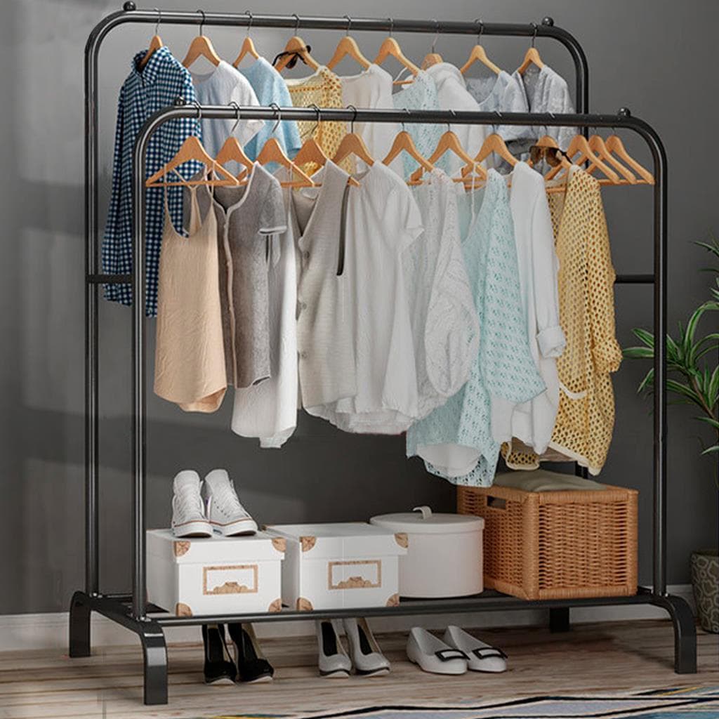 Arara de Roupa Cabideiro Com Sapateira Closet Preto Ikaza