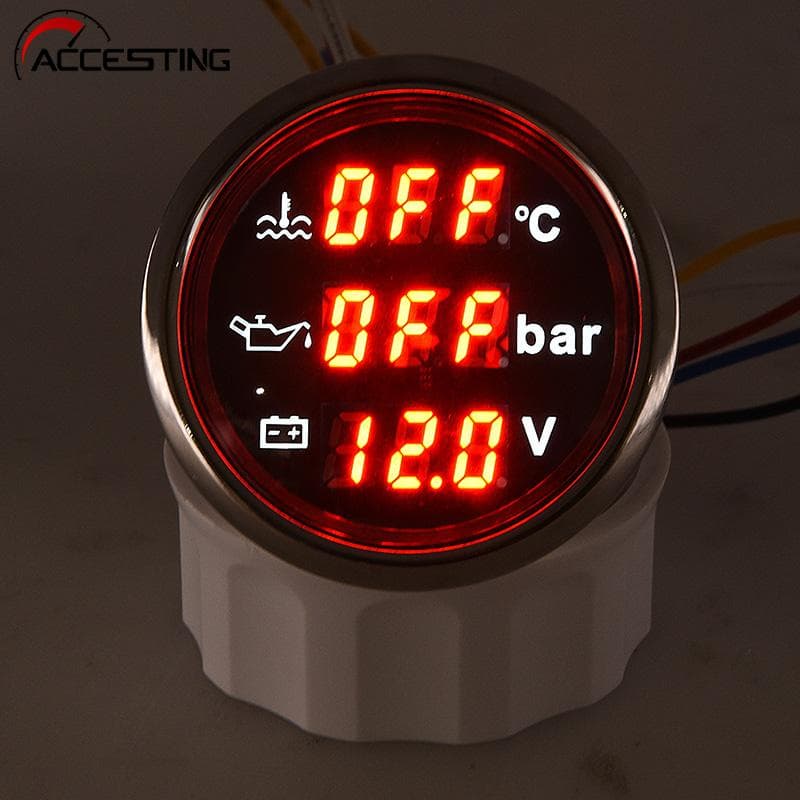 Medidor Digital De Pressão De Óleo 3 Em 1 Para Carros 52mm + Tacômetro + De Temperatura De Água Com Alarme Nível Combustível Voltímetro