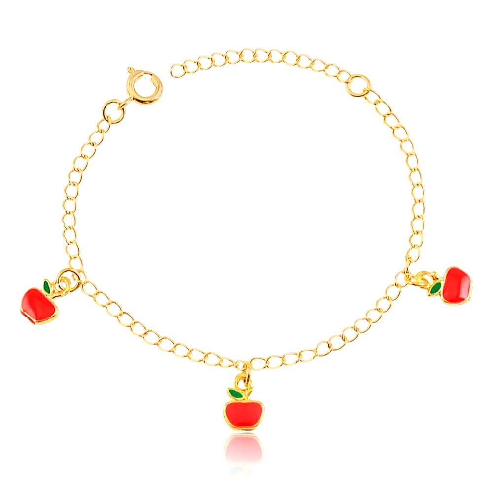 Pulseira Infantil Banhada a Ouro 18K Com Pingente Maçãzinha em Resina