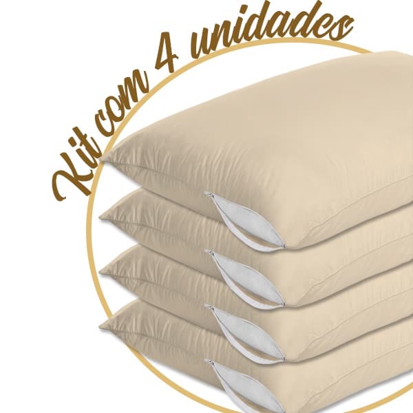 Kit 4 Capas Protetoras de Travesseiro Bege Com Zíper Proteção Total Antiácaro