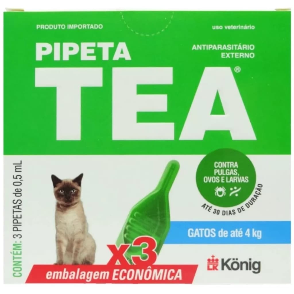 Antipulgas TEA Gatos Pipeta 3 unid  Até 4kg 0,5ml