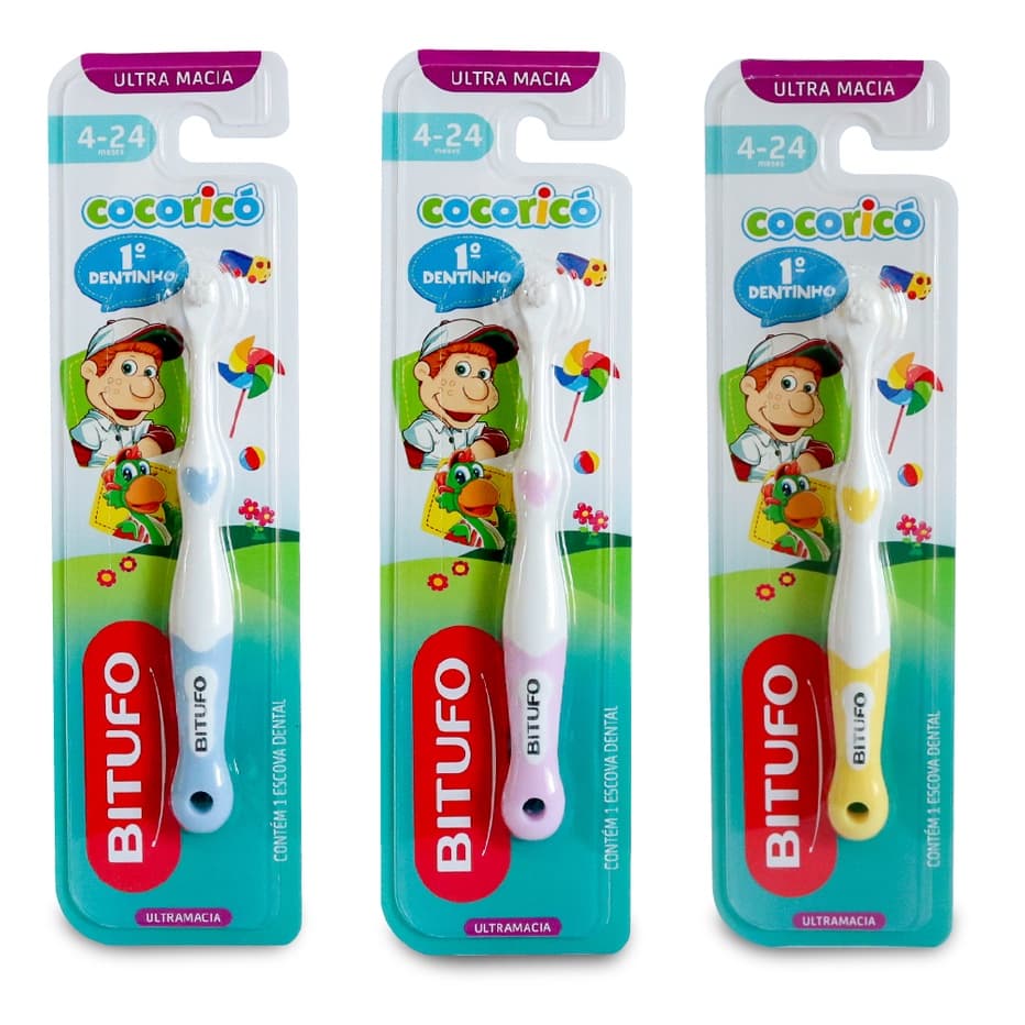 Escova De Dente Bitufo Cocoricó 1° Dentinho Ultramacia com 1 Unidade
