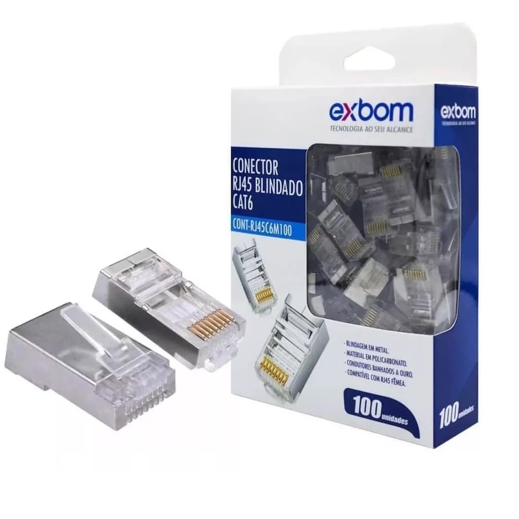 Conector Blindado Rj45 Macho Cat6e De Rede 100un