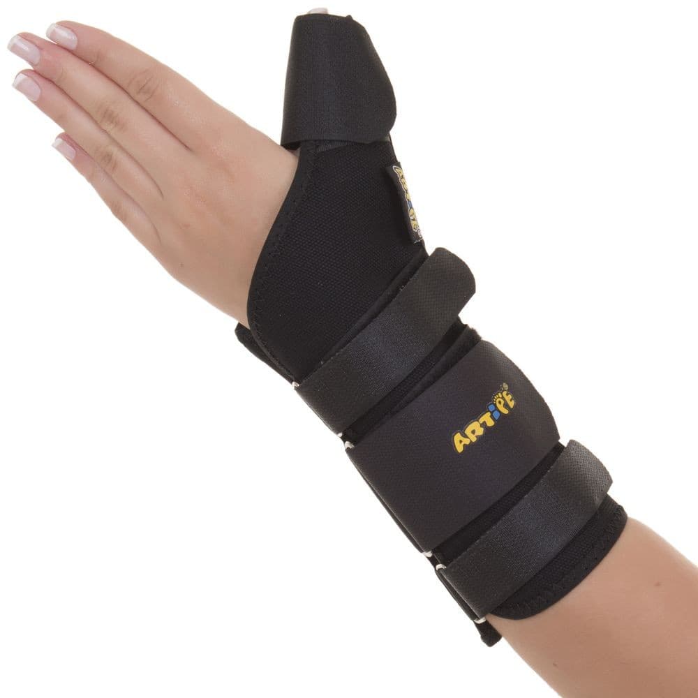 Órtese Com Tala Para Punho E Polegar Em Tecido Preto