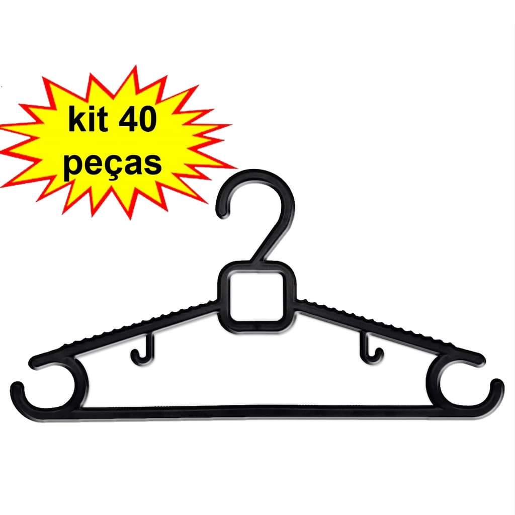 Kit 40 Cabides modelo adulto linha luxo premium cor preto atacado resistente reforçado