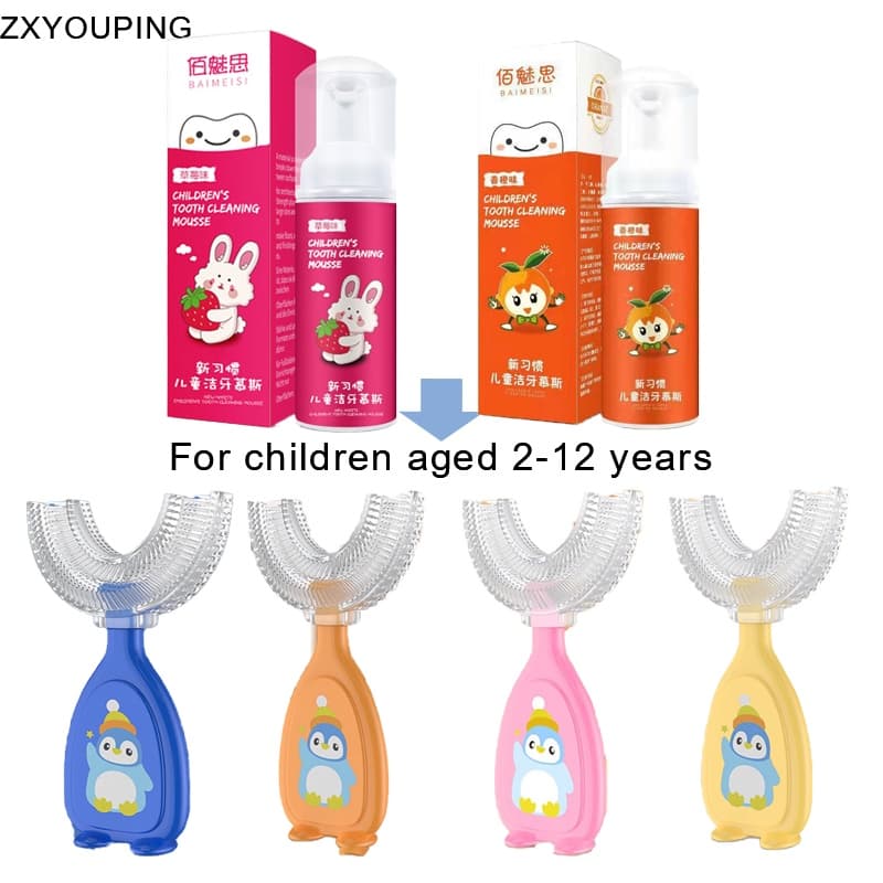 Conjunto De 2-12 Anos De Idade De Pasta De Dente Infantil Em Forma De U De Silicone Para Limpeza Da Boca Escova De Dentes Mousse Toothpaste