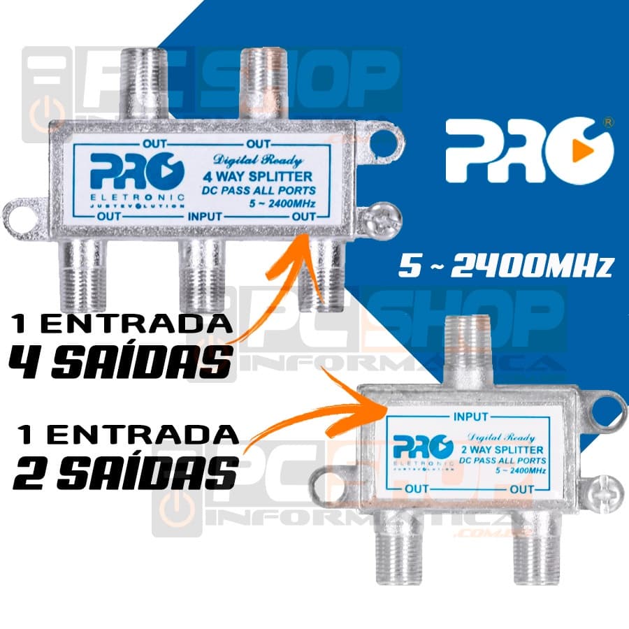Divisor de Antena TV Digital ou Satélite 5~2400MHz (VHF/UHV/SATÉLITE)