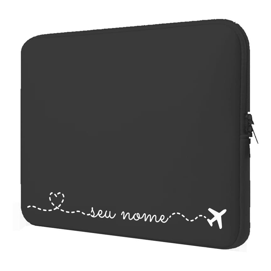 Capa Case Pasta Maleta Notebook Macbook Ultrabook Neoprene 15.6/14.1/13.3/12.1/11.6/17.3/10.1 - PERSONALIZADA com SEU NOME - ( s2-NAME-Airplane )