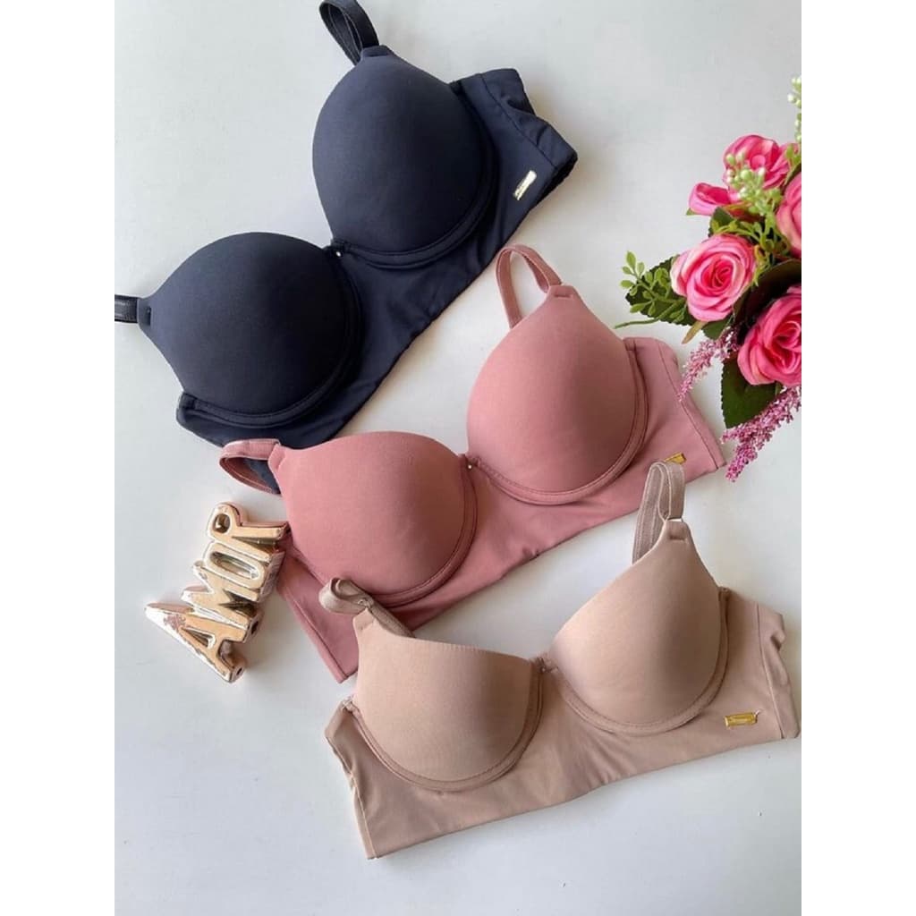 Kit 3 Sutiã Reforçado Triplo Fecho Em Microfibra Premium Discreto Basica Com Bojo Direto Da Fabrica