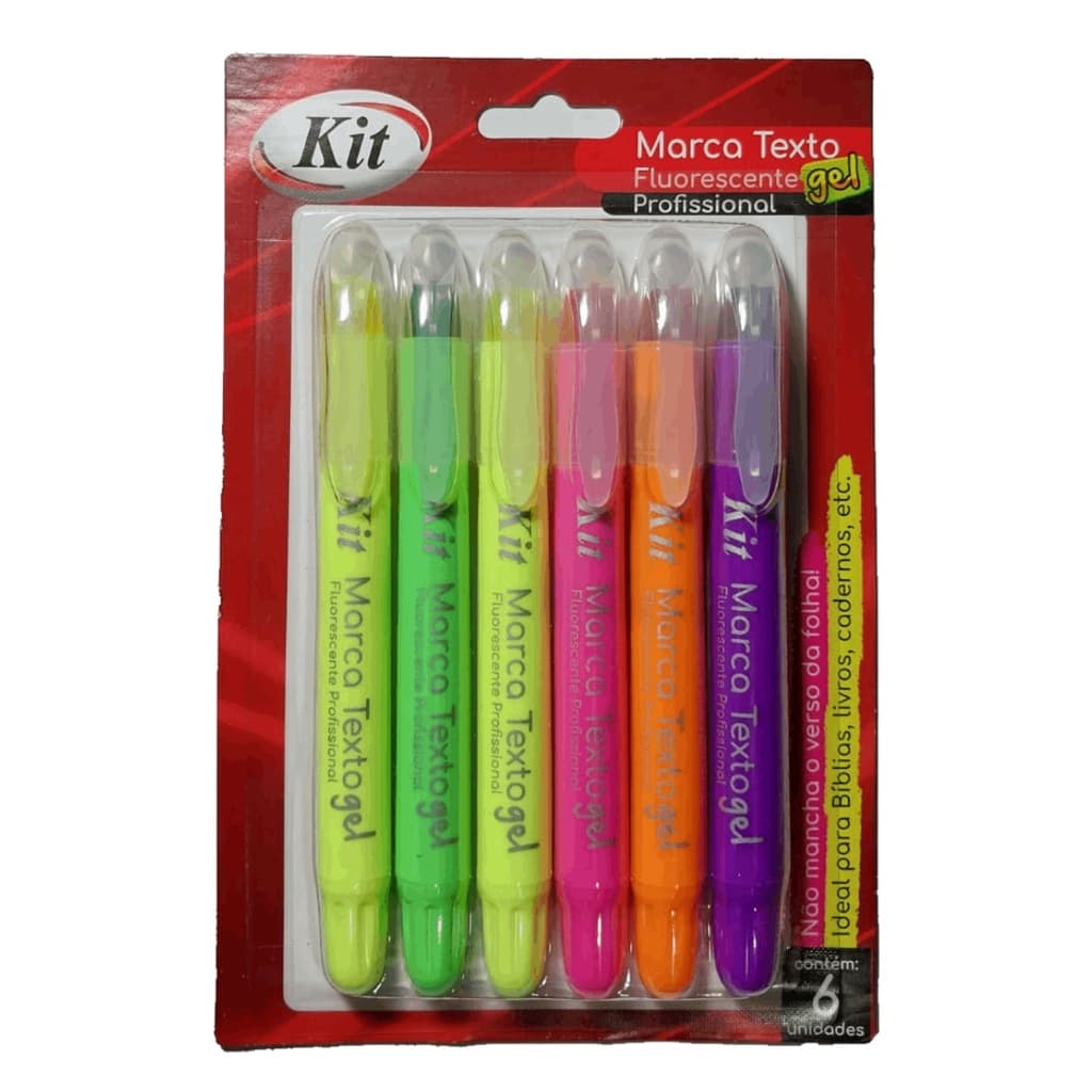 Marca Texto em Gel 6 cores Não mancha Ideal para Biblias