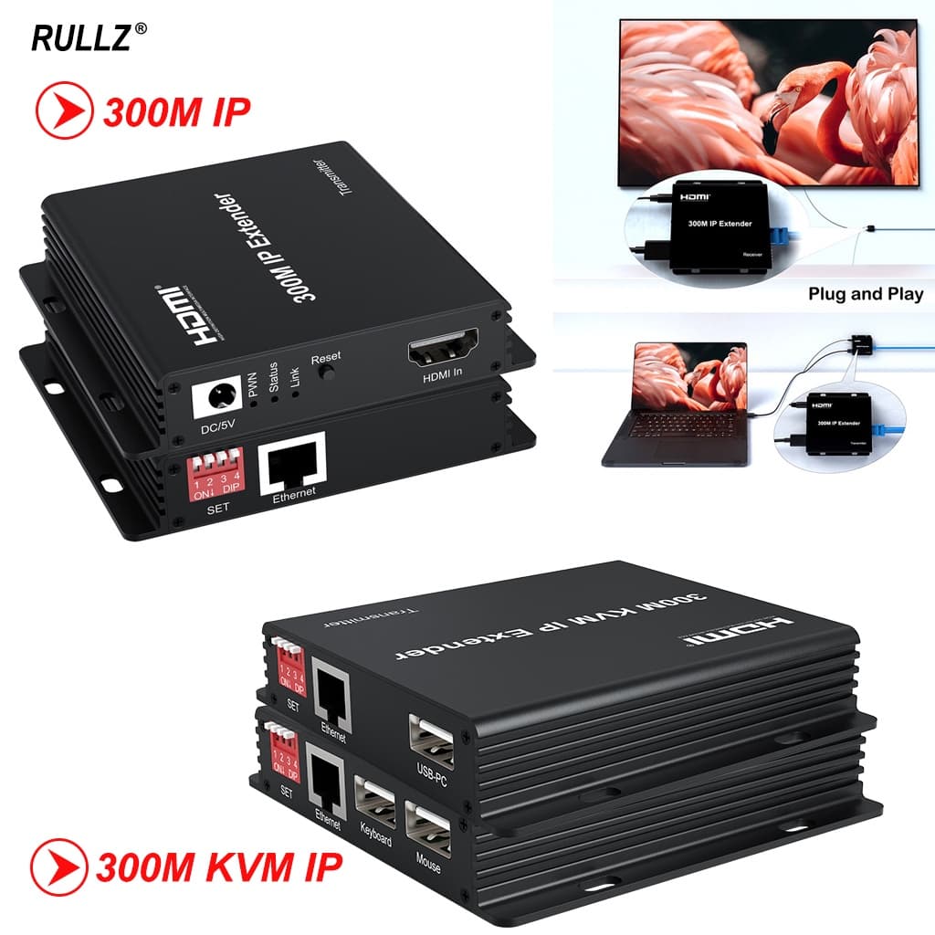 Extensor IP HDMI 1080p 300m Sobre Rj45 Cat5e Cat6 Cabo Ethernet Transmissor E Receptor De Vídeo Vs 300m KVM Para Teclado