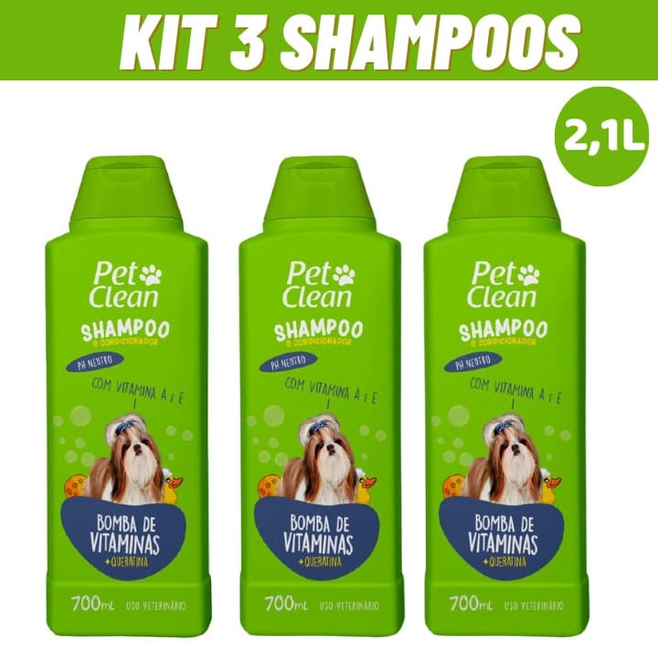 Combo 3 Shampoo e Condicionador Pet Clean 2,1L para Cães e Gatos