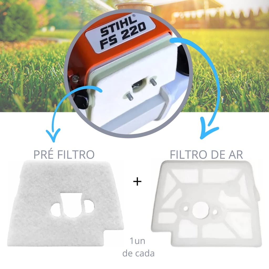 Kit Filtro de Ar Tela + Feltro Pré Filtro Roçadeira A Gasolina Stihl Fs 160 / 220 / 280 / 290