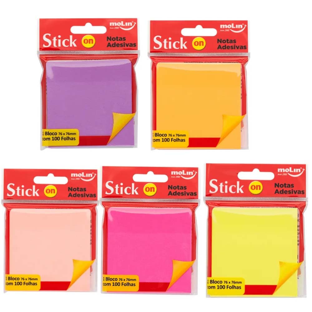 Bloco De Notas Adesivas Neon 76x76mm C/ 100 Fls Molin