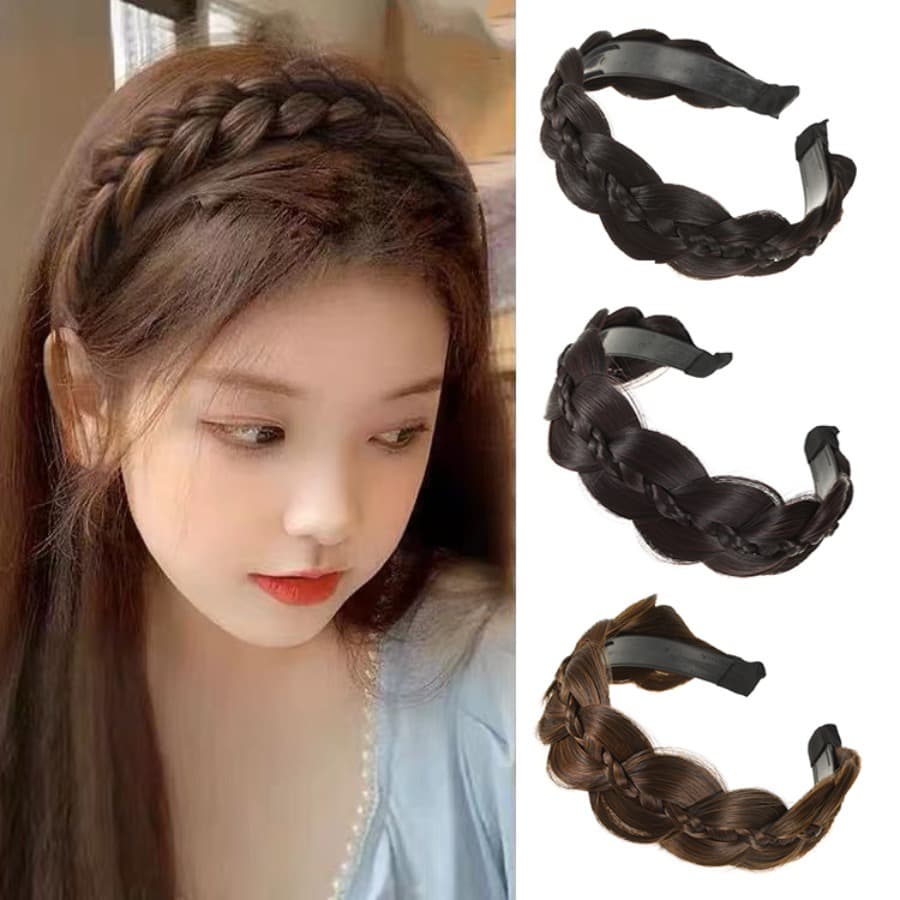 Peruca Coreana Trança Bandana Torção Antiderrapante Faixa De Cabelo Mulher Acessórios Diários