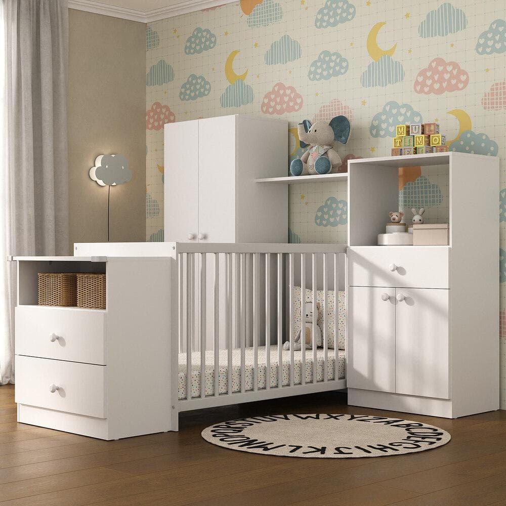 Quarto de Bebe Completo Infantil com Berço Cômoda Olívia Multimóveis Branco