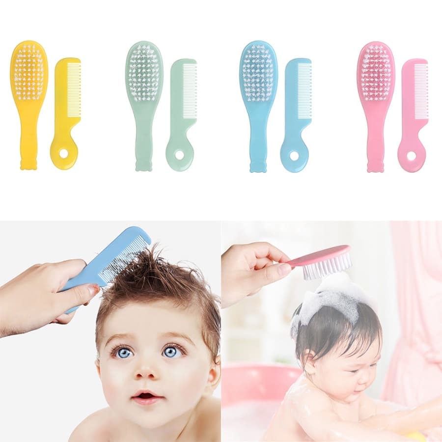 Conjunto De Pente Escova De Cerdas Macias Para Massagem Da Cabeça Do Recém-Nascido