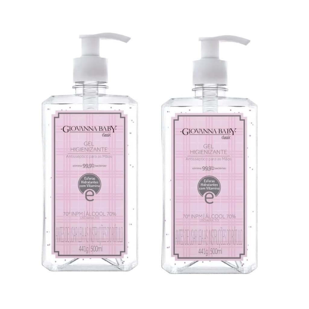 Kit 2 Gel Higienizante Classic Álcool 500ml Giovanna Baby