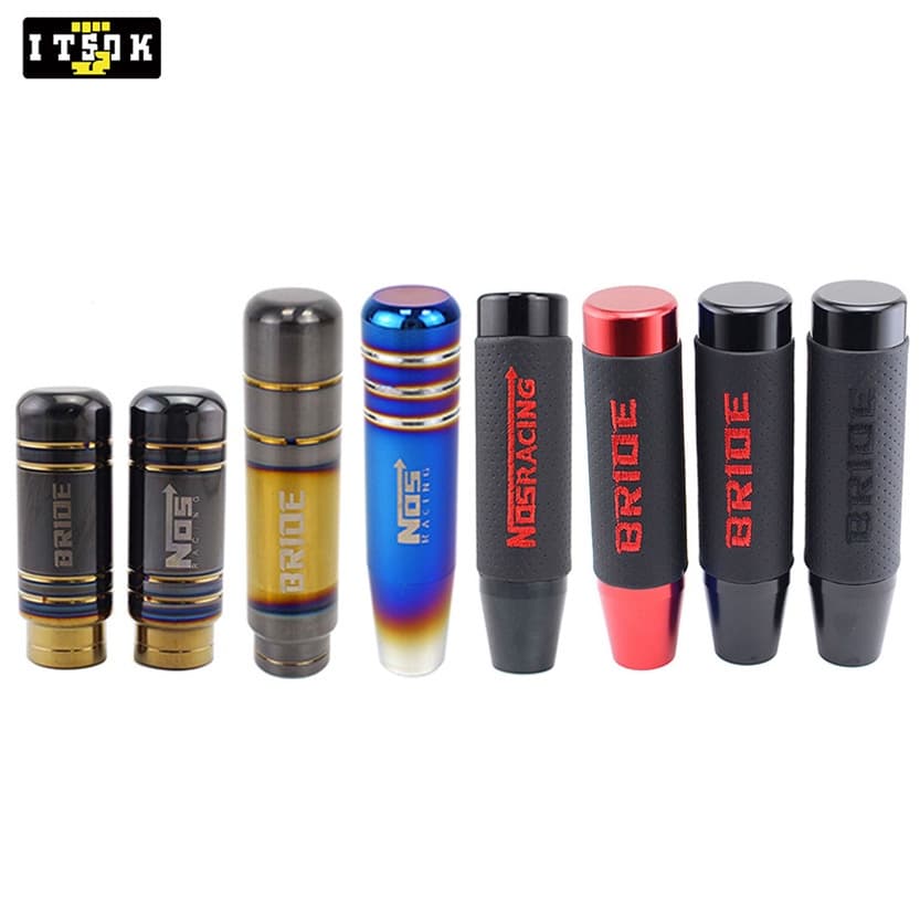 【 ITSOK 】BRIDE Manípulo De Mudança De Marcha NOS Universal JDM 9cm 13cm Couro Alumínio Aço Inoxidável Alavanca Titânio