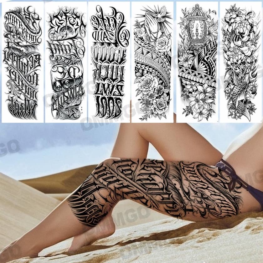 Tatuagens Temporárias De Versículo Citado DIY Para Mulheres Adultas Falsas Flores De Totem Realistas Autocolante De Tatuagem Sexy Tatoos À Prova D'água De Coxas Grande Novinho Em Folha