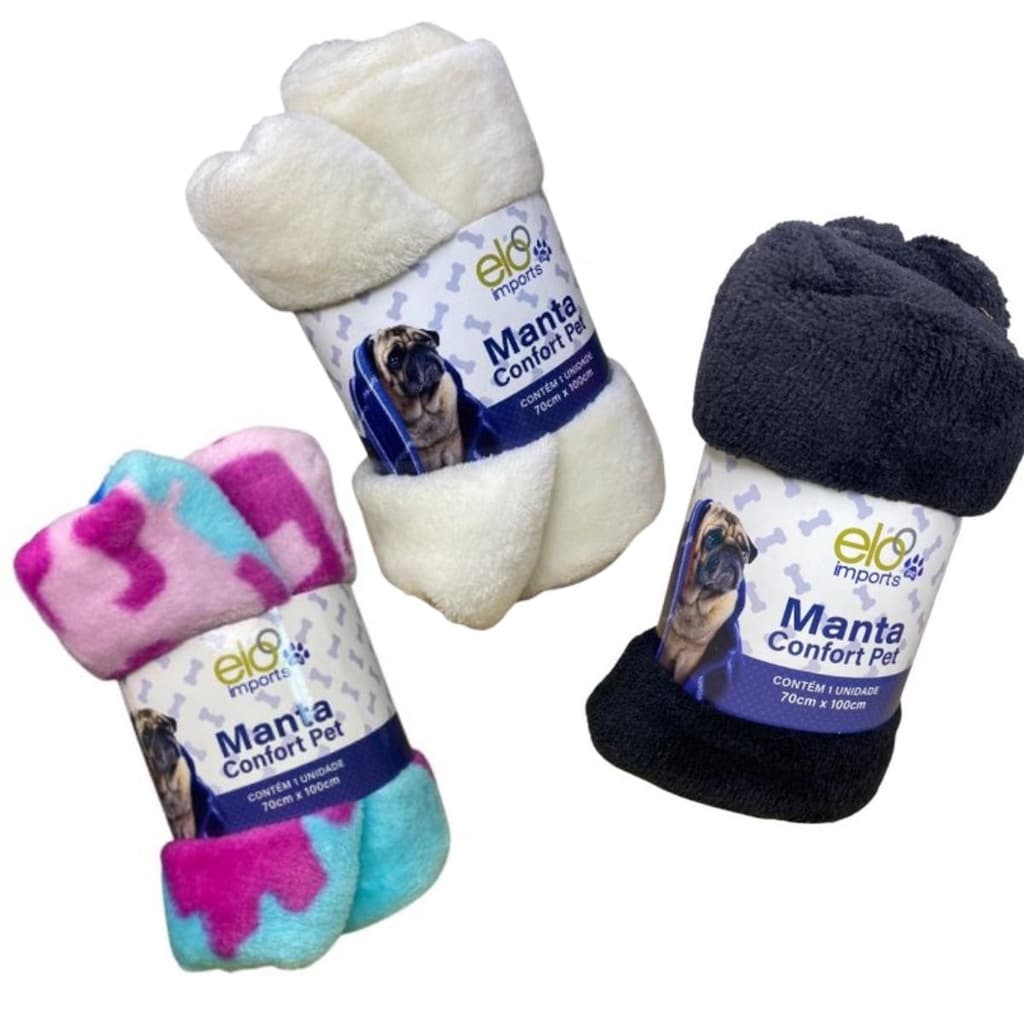 Kit 03 Manta Cobertor para Cachorro Gato Pet Mantinha 100x70cm Peluciada Lavável Microfibra