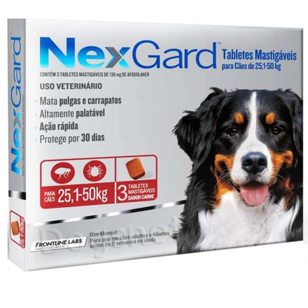 Antipulgas E Carrapatos Nexgard Cão 25 A 50kg Com 3 Nex Gard