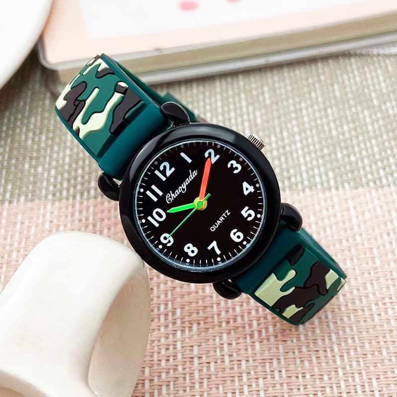Summer Boys Fashion Camuflage Silicone Strap Relógios De Quartzo Frios Para Crianças Estudantes
