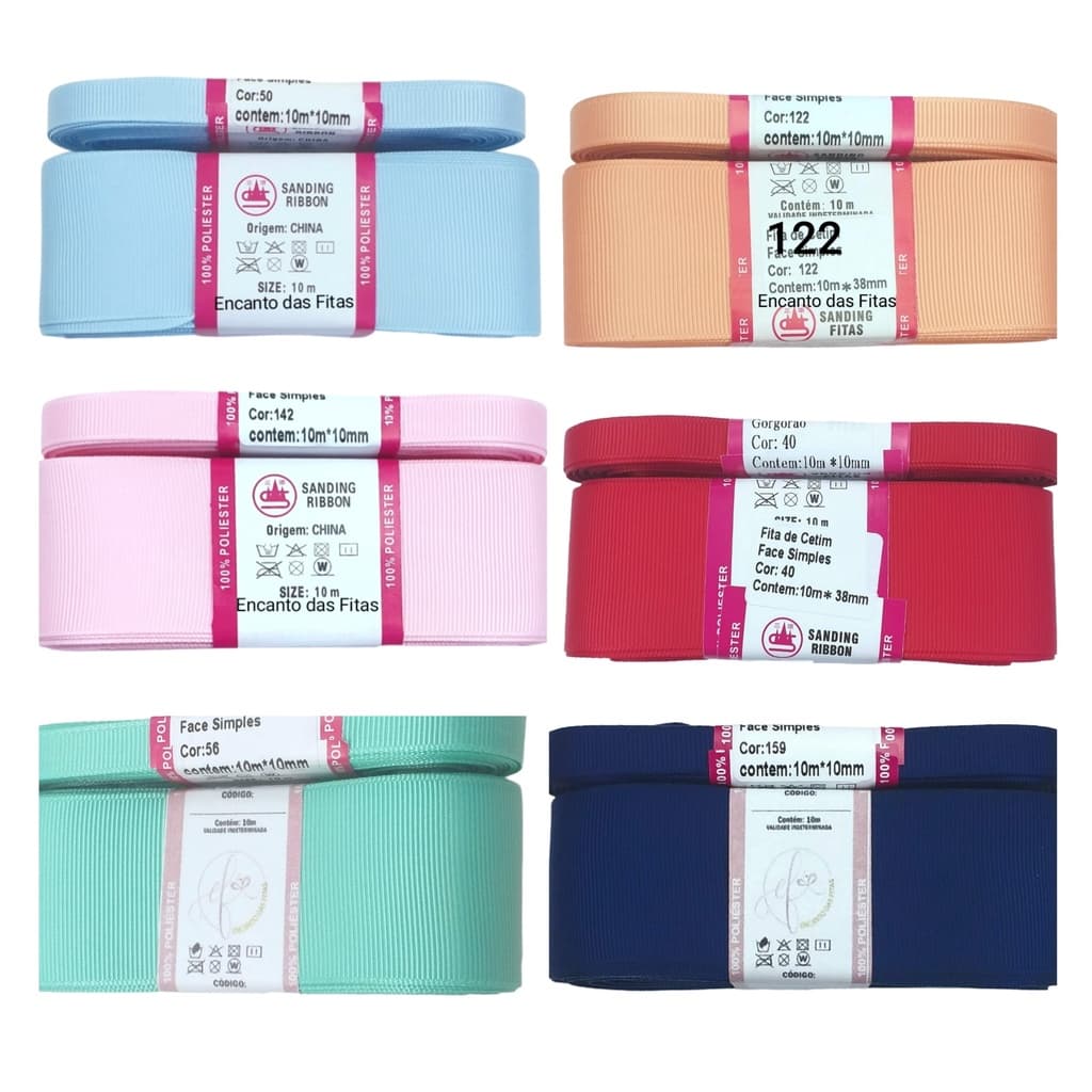 Fitas de Gorgurão Sanding 10+38mm Casadinhas Com 5 Metros Cada